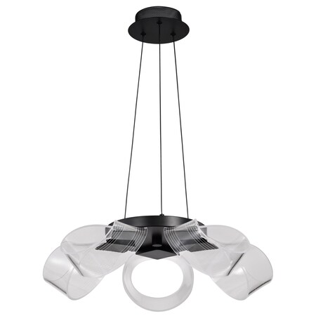 Nuvo Barnett, 21 Inch LED 5 Light Chandelier, Matte Black, Silk Screened Acrylic Lens 62/2036